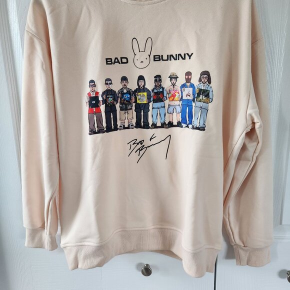 Bad Bunny Long Sleeve Tan Graphic Pullover Sweater - Picture 7 of 7